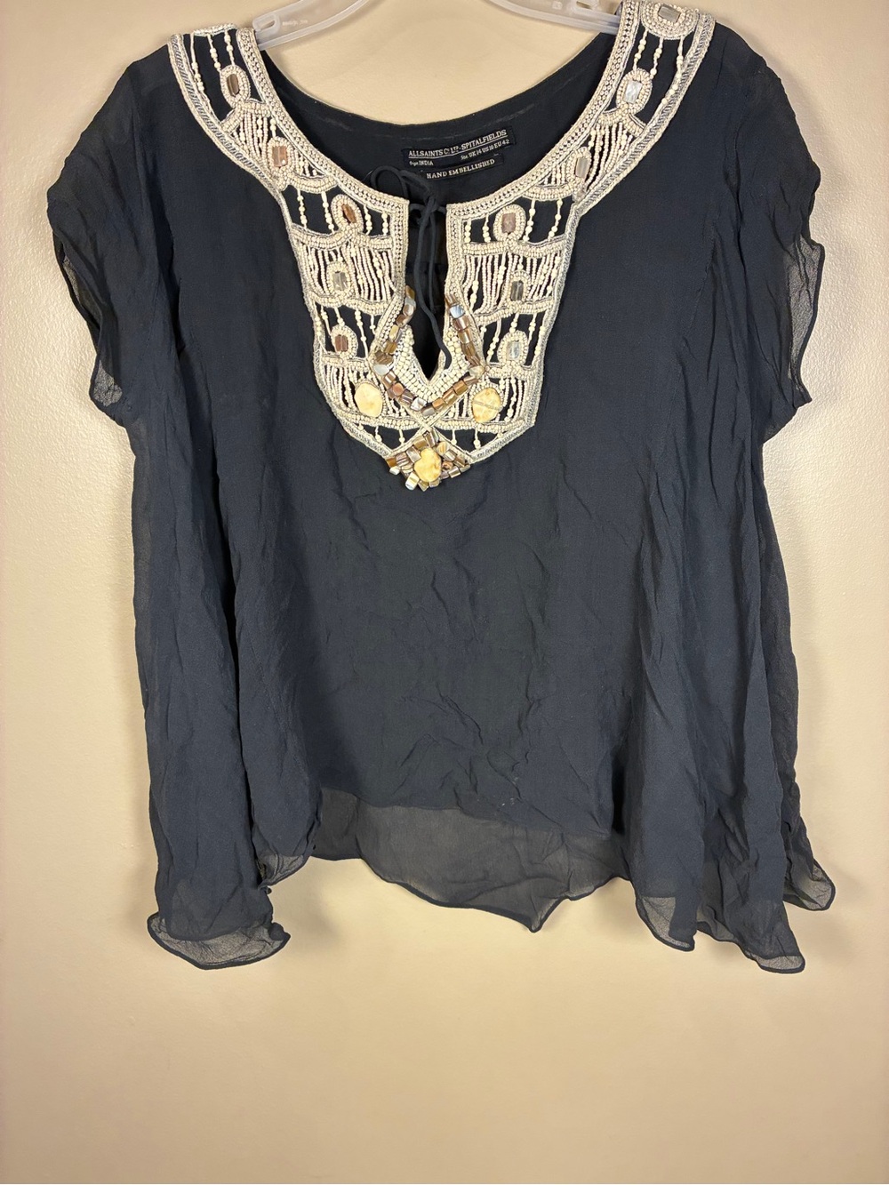 All Saints 100% Silk Arcadian Blanka Hand Embellished Beaded Sones Blouse